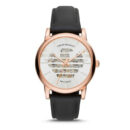 Emporio Armani Meccanico Skeleton Silver Dial Black Leather Strap Watch For Men - AR60031
